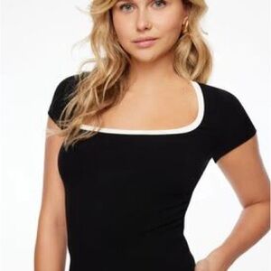 Dynamite Black and White Square Neck Top